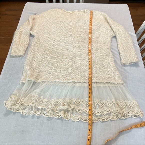ARêve Ivory Textured Knit Sweater Dress XL Lace Hem Boho Tunic Soft Cozy - Picture 6 of 16